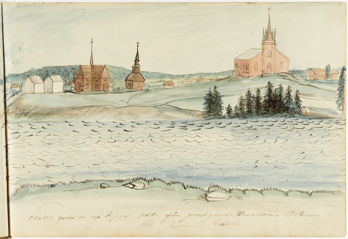 Someron vanha ja uusi kirkko. Soldan, Carl Erik, tekijä 1864. Kuva: Museovirasto.